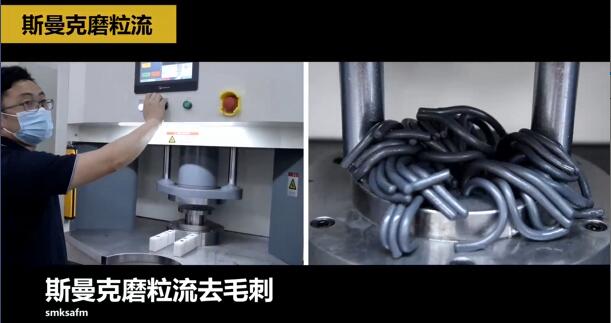 液压内啮合齿轮侧壁上的小孔去毛刺,磨粒流比人工快几十倍